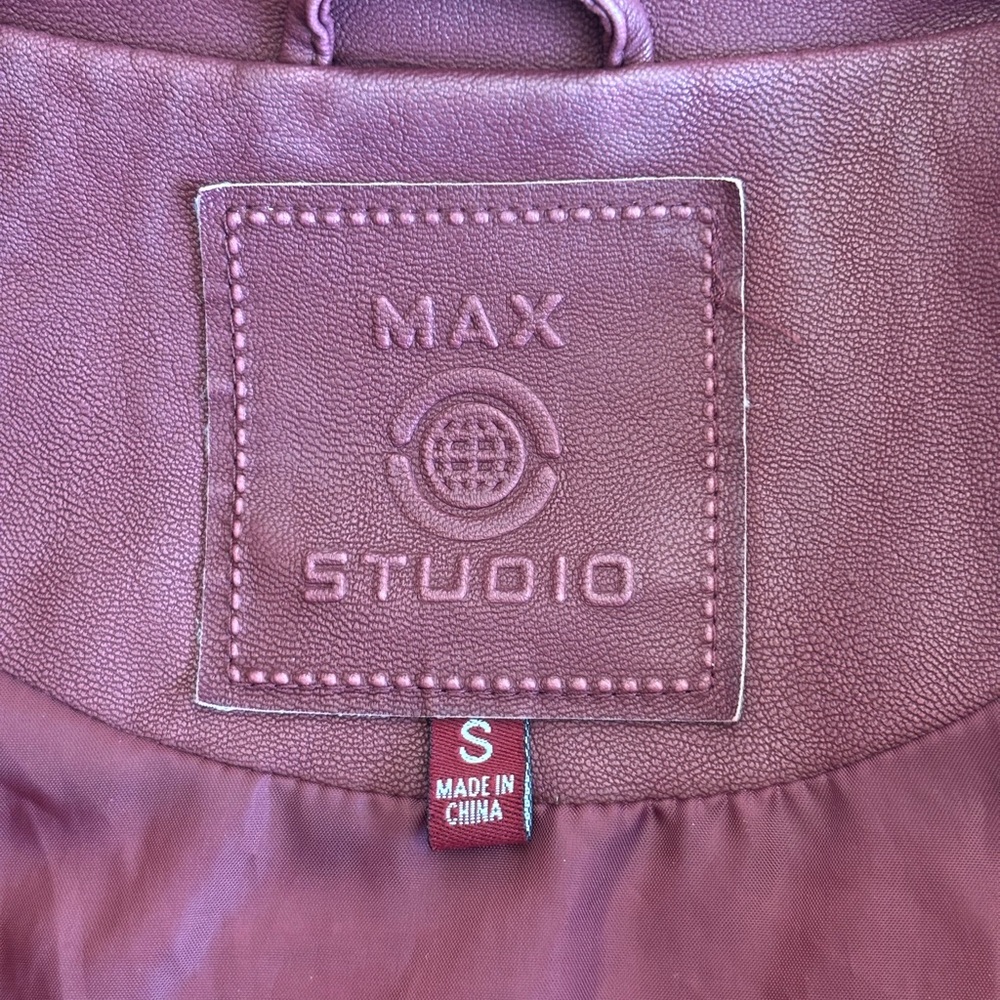 Max Studio Jacket - Women’s Deep Burgundy, Vegan Leather, Moto Jacket. Size Sm - Picture 4 of 9
